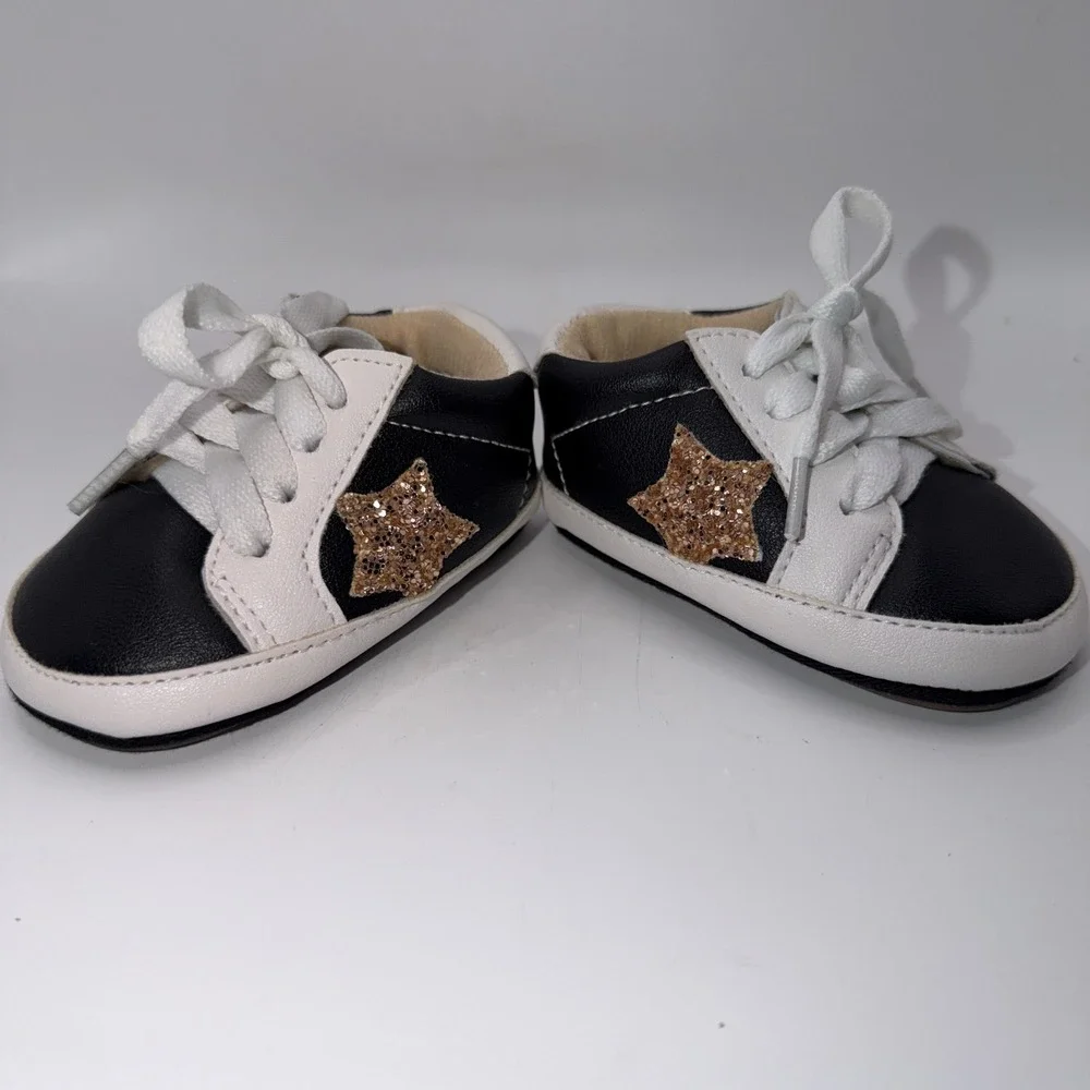 Unbranded Baby Size 1 Black White Gold Glitter Star Sneakers‎ Pre-Walker Shoes